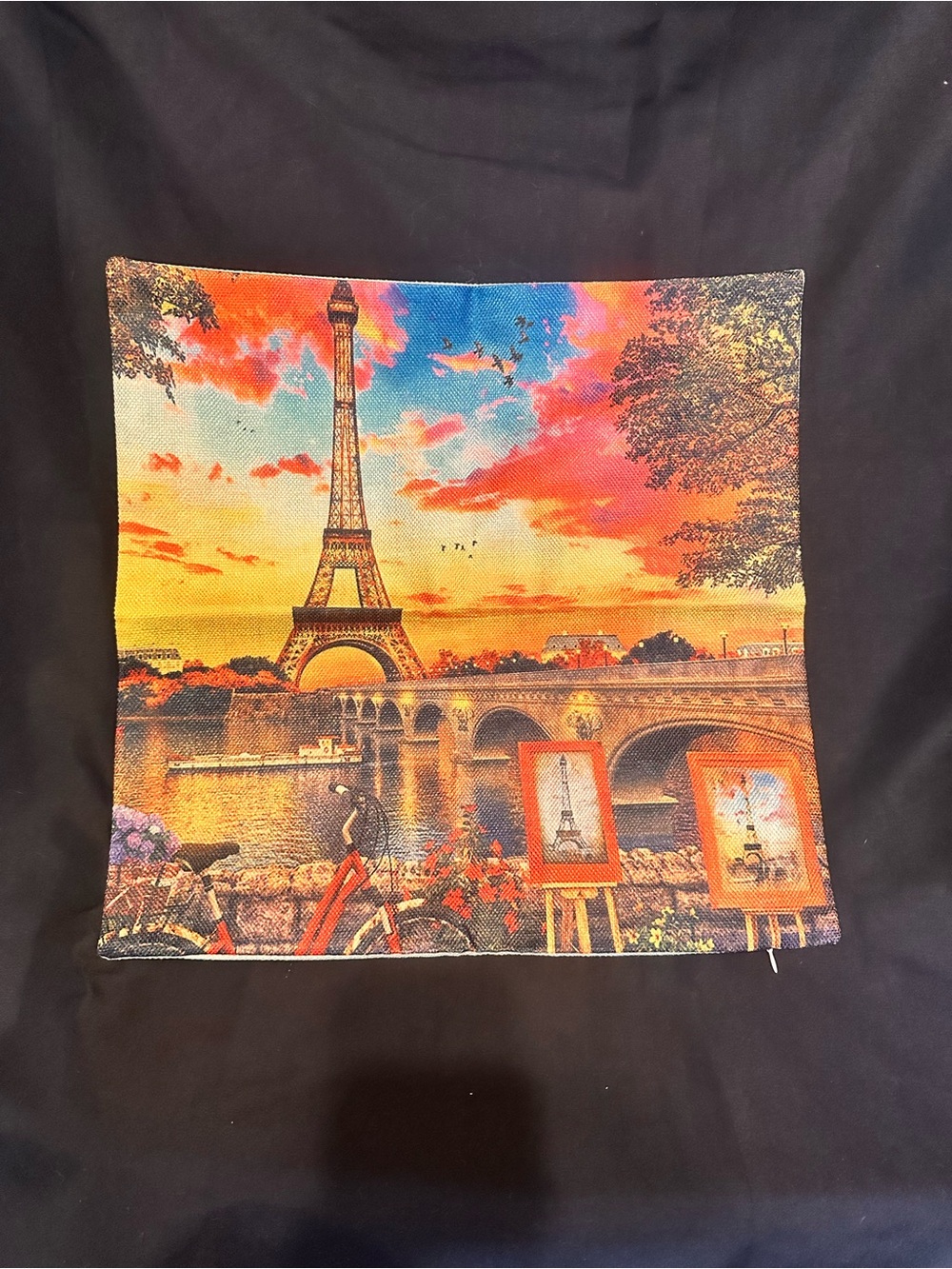 F-20 Sunset Eiffel Tower Decorative Accent Pillow-Vibrant Multicolor-Beautiful